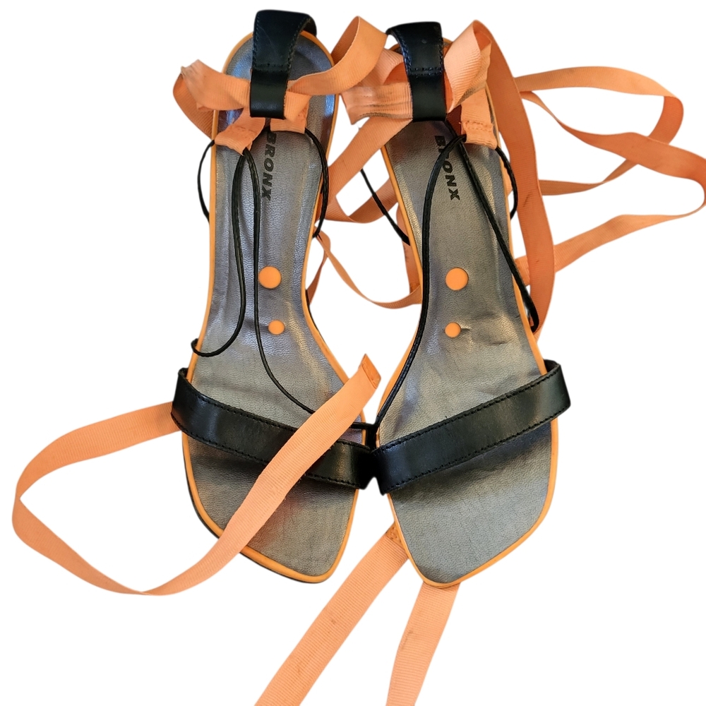Bronx Jacky Lace Up Sandals Black/Orange sz 7.5